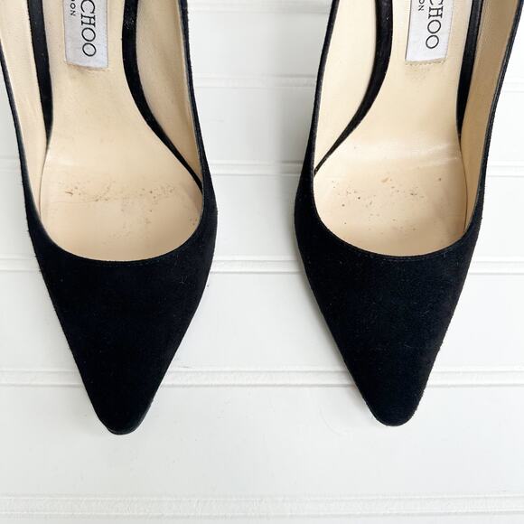 Jimmy Choo Romy 100 Pumps Black Suede Leather Classic Stiletto Heel Size 38 - Picture 3 of 8